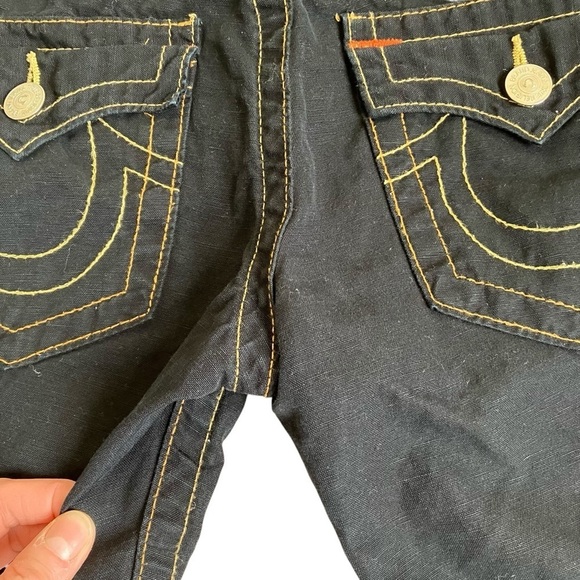 True Religion Vintage Y2K Linen Blend Capri Shorts Jorts Low Rise Flap Pockets - Picture 8 of 16